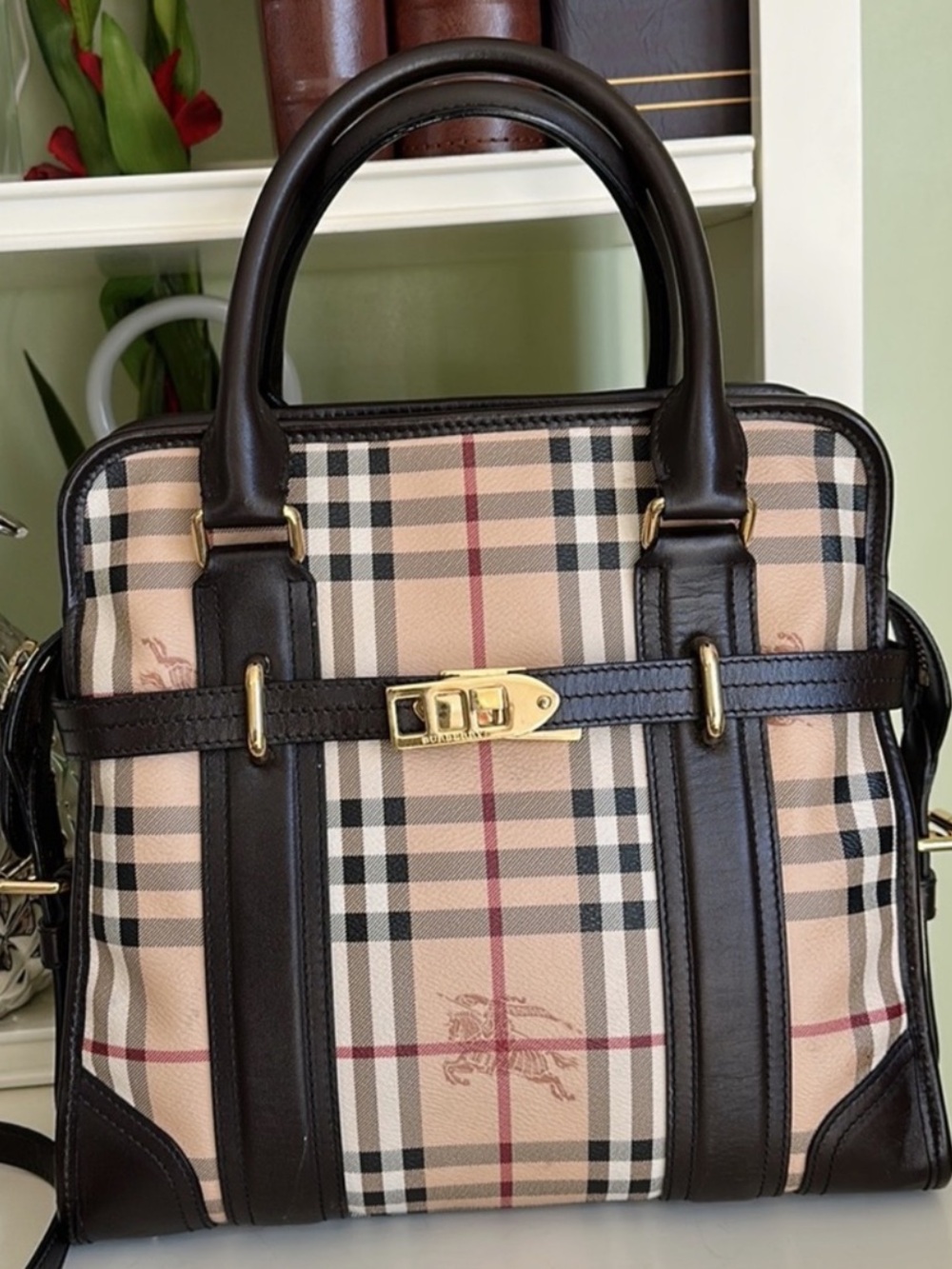 Classic Plaid Satchel Handbag with Black Trim - Picture 5 of 11